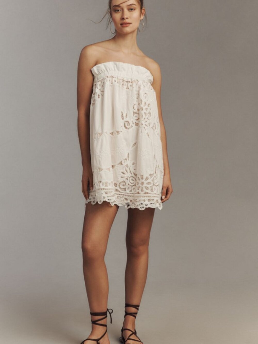 Maeve by Anthropologie White Strapless Lace Mini Dress Size Small 38629 - Picture 4 of 16